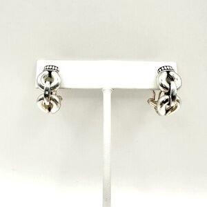 Lagos Caviar Silver Derby Buckle Earrings w/ Omega Backs
